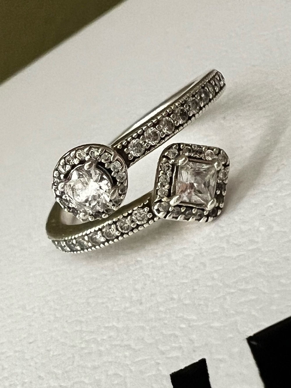 Pandora Abstract Silver Ring-Tone Double Halo Cubic Zirconia Ring